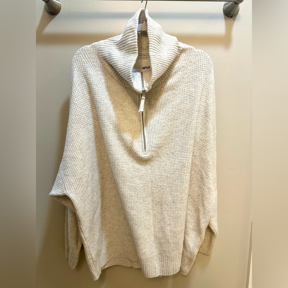 Aerie CozyUp Waffle Quarter Zip Sweater in Heather Gray Size XXL - Picture 5 of 11